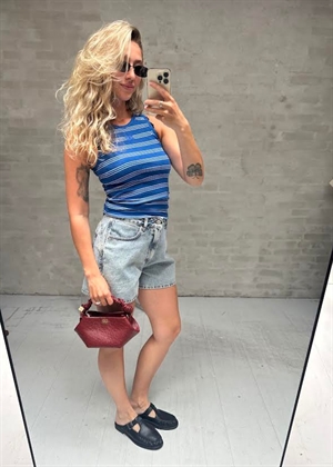 Soft cotton rib stripe tank Nouvean navy A1040452 Ganni 